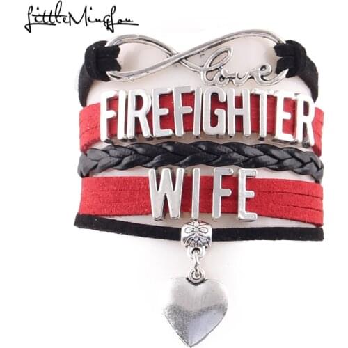 Little Minglou Infinity Love firefighter wife sister grandma mom daughter leather wrap bracelets & bangles for women jewelry