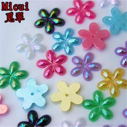 Micui 100PCS 14mm Mix Color Flower shaped Acrylic Rhinestones Flatback For Clothes Dress Decorations Jewelry Accessories ZZ448