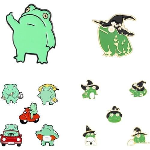 Cartoon Funny Frog Brooch Froggy Gesture Metal Badge Jewelry Gift for Friends Wholesale Trendy Green Animal Enamel Pin