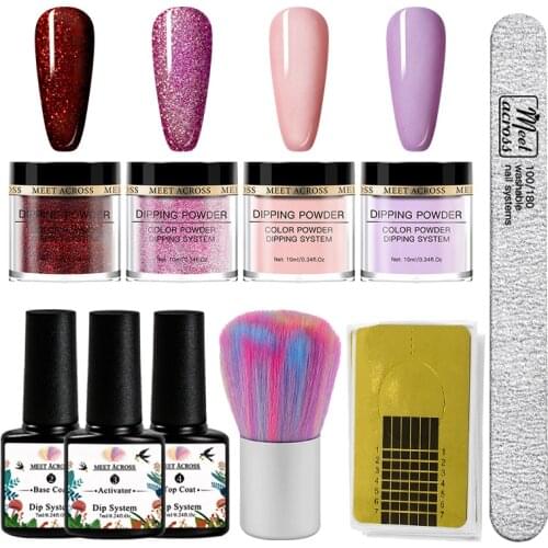 MEET ACROSS Dipping Nail Glitter Powder Kits Purple Gradient French Chrome Pigment Set Natural Fast Dry Without Lamp Cure