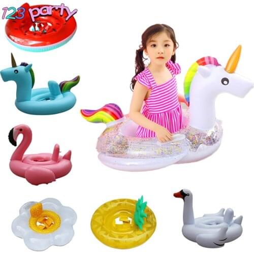 Inflatable Circle Baby Flamingo Float Swimming Ring Inflatable Unicorn Pool Float Child Seat Air Mattress Water Toys pool party