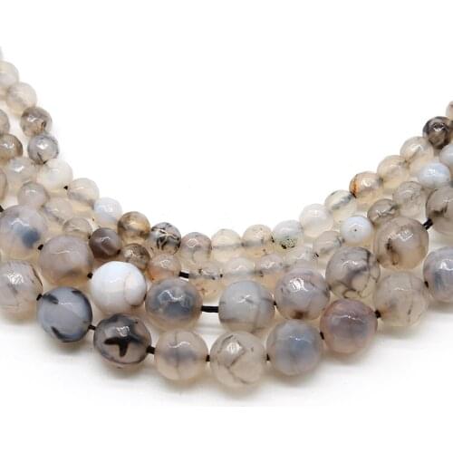 Natural Faceted Grey Dragon Veins Fire Agates Stone Loose Spacer Beads 4mm-12mm for Jewelry Making Diy Bracelet Handmade 15 Inch