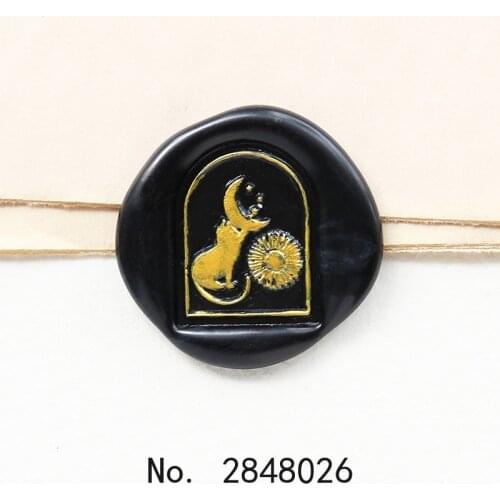 Night cat with Moon Wax Seal Stamp,Irregular Wax Seal Stamp Kit invitation seal,gift envelope packing seal,arch window cat stamp