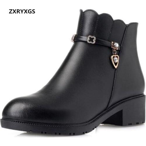 2020 New Plus Size Top Cowhide Autumn Winter Shoes Snow Boots Thick Heel Non-Slip Warm Plush and Wool Boots Fashion Women Boots