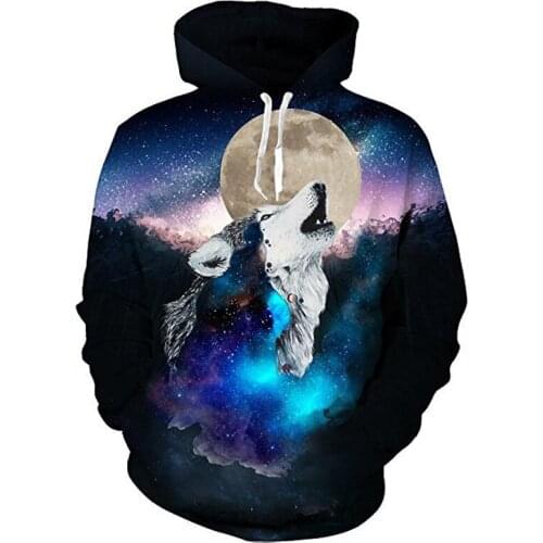 Brand new Fashion animal 3D printed hoodies men and women personalized design sweatshirt Starry sky Wolf harajuku hoodie
