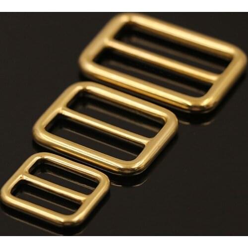 Solid Brass Rectangular Adjuster Buckle Cast Tri Glide Slide Backpack Strip webbing leather craft Bag Shoulder Strap Belt