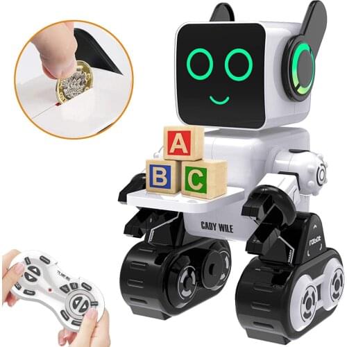Robots for Kids,Remote Control Robot Toy Intelligent Interactive Robot LED Light Speaks Dance Moves Built-in Coin Bank (White)