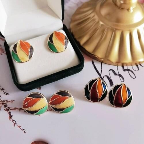 Pretty Color Enamel Earrings Sweet, Oil Painting New Retro Styles Ear Jewelry