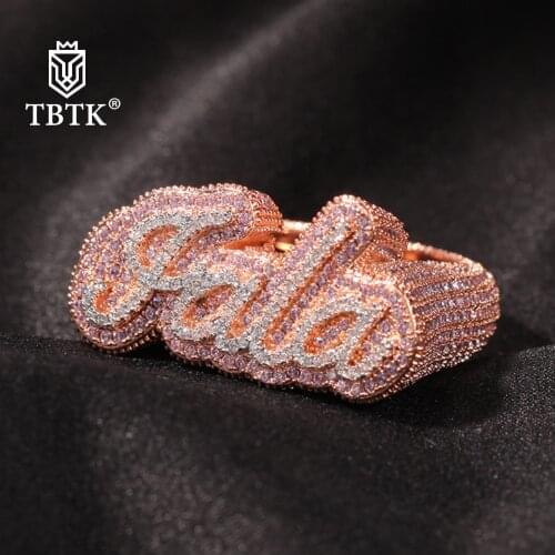 TBTK Hiphop Ring Custom Script Bubble Letter Ring Full Iced Out CZ Personalized Name Rings Hiphop Rapper Jewelry For Men