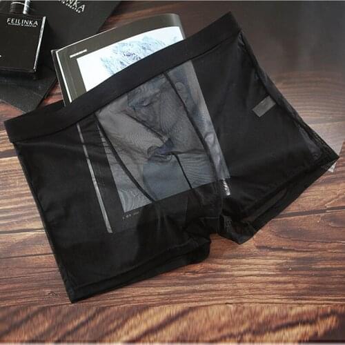 Men Sexy Seamless Underwear Pants Mens Ultra-thin Transparent Boxershorts Male Mid-rise Mesh Slips Homme Panties Boxer Shorts