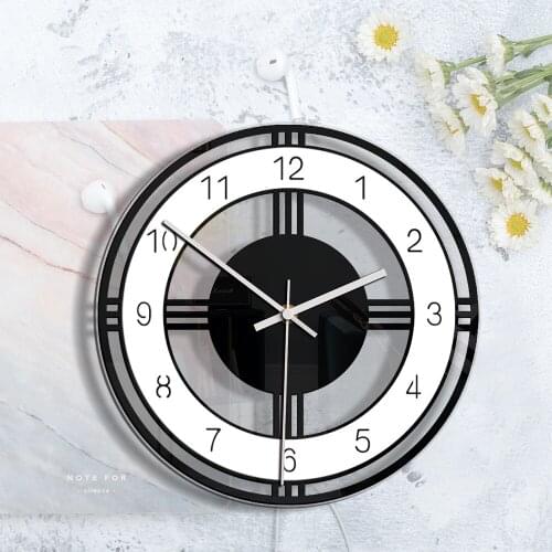 Home Decoration Black And White Circle Creative Wall Clock Living Room Bedroom Transparent Acrylic Retro Clock