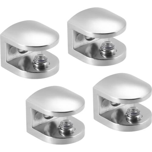 Uxcell 4pcs Type-05 Adjustable Glass Shelf Bracket 8-10mm Thick Glass Clamp Clip Holder 23 x 20 x 22mm Bright Chrome Zinc Alloy