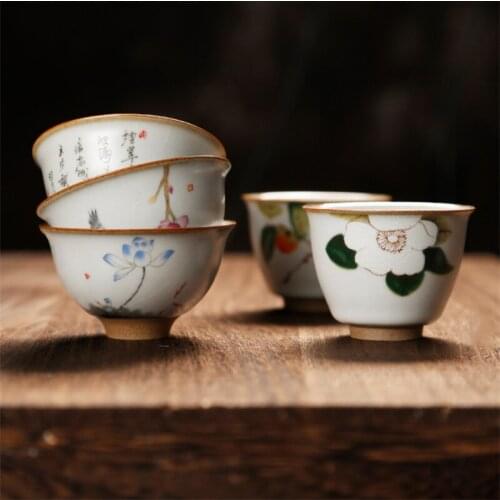 Japanese Retro Handmade Ceramic Teacups Kung Fu Drinkware Insulated Hand Painted Water Mug Household Wine Glass Vaso Beer Cup