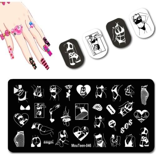 Occident Underwear Nail Art Design Swimsuit Girl Nail Stamping Plates Blade Lips Nail Art Template Nails Molds #046