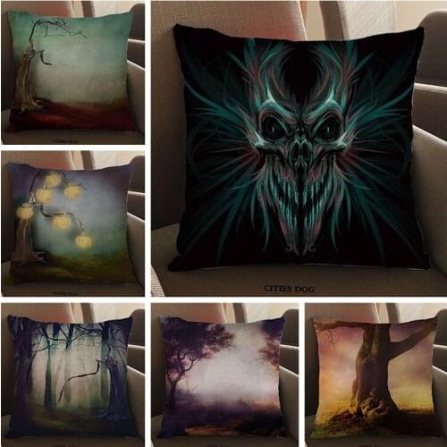 Halloween linen pillow case Cushion cover oil painting Spooky background cartoon skull devil pillows cushions covers Decor
