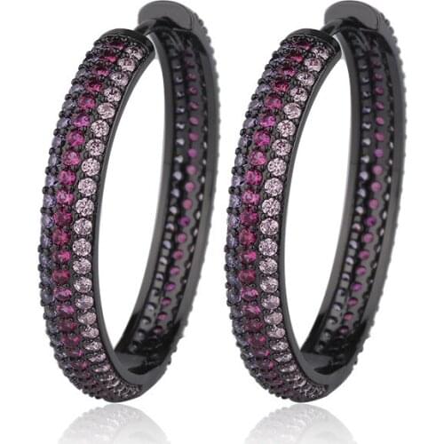 OMYFUN Brazil Big Hoop Earrings Luxury Rainbow Earrings Women Fashion Semi Joyas Jewelry Silver Gold Black CZ Paved Brincos E31