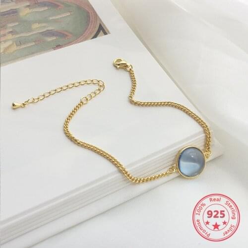 Delicate Wholesale Japan Korea Style 925 Sterling Silver Fashion Cute Sweet Blue Opal Crystal Bracelets Women Jewelry
