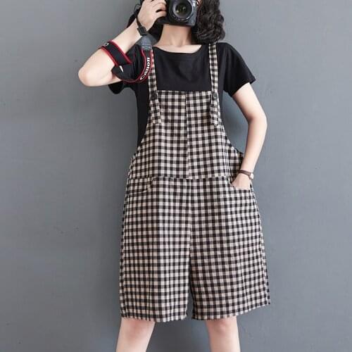 Korea Design Preppy Style Girls Chic Plaid Fashion Rompers 2021 New Women Summer Jumpsuits Cotton Linen Playsuit Overalls