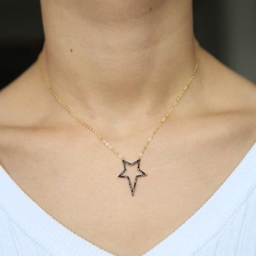 2021 New Arrived 100% 925 sterling silver big star paved black cz delicate dainty charm necklace for female Wedding Gift