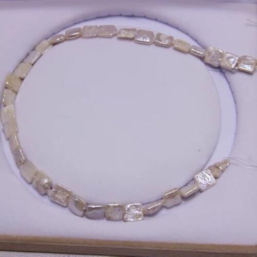 10-12mm Big Size Button Square Shape Loose Pearl Necklace Real Pearl Strand String 38cm Long DIY Jewelry Necklace/Bracelet