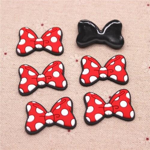 10/20pcs Lovely Red Polka Dot Bow PVC Flexible Glue Flat Back DIY Scrapbook Embellishment Phone Craft Decoration,32*22mm