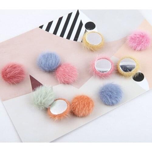 10pcs Autumn and Winter Models Imitation Mink Fur Ball pendants Flat Round Earrings for Women Hair Accessories Diy Jewelry Maki
