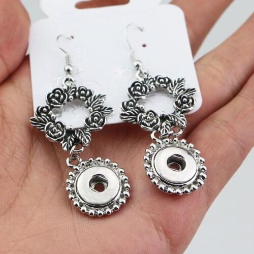 19styles to choose! Vintage Flower Drop Earrings With 12mm Metal Button Charm Snap Earrings For Women Girls Diy Snap Jewelry
