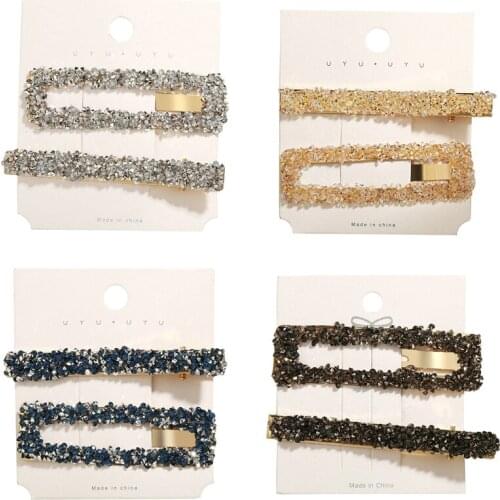 2Pcs/Set Korea Headwear Rectangular Hair Clips Fashion Woman Rhinestone Hairpins Clip Tools Barrettes wedding hair accessories