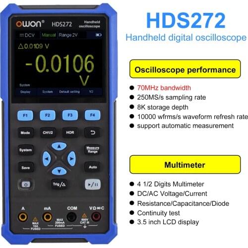 OWON HDS242 /HDS272 Handheld Digital Oscilloscope 2 Channels with 70MHz Bandwidth Digital True-RMS Multimeter 2 in 1 Handheld Os