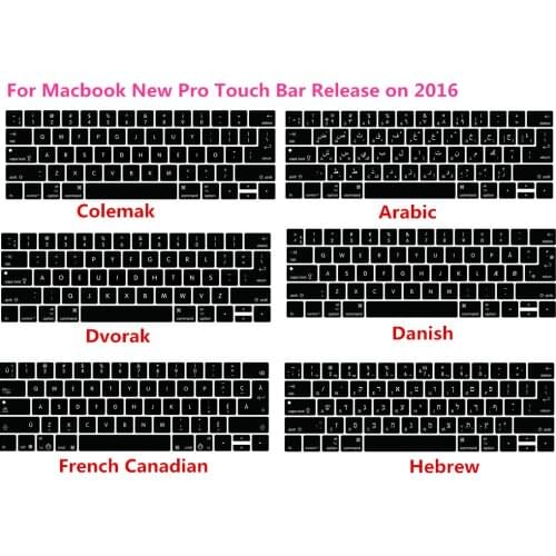2016 New Pro 13" A1706 15" A1707 With Touch Bar US/EU Silicone Colemak Dvorak French Hebrew Keyboard Cover Skin for Macbook