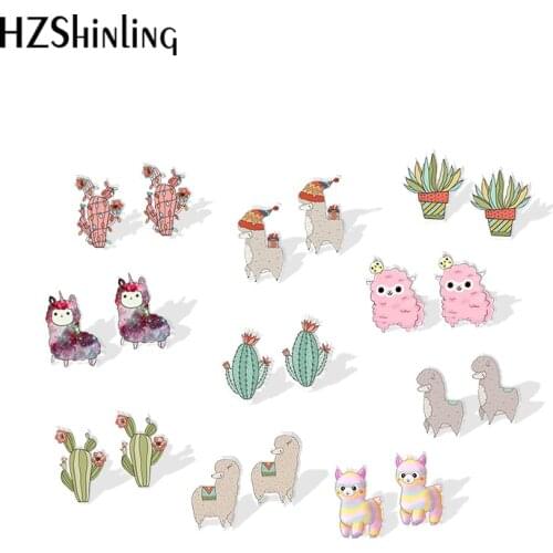 2019 New Funny Alpaca Acrylic Earrings Lovely Alpaca Earrings Animal Epoxy Stud Earring