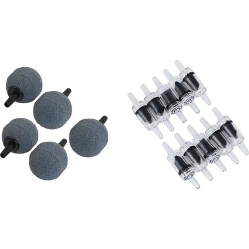 5 Pcs Fish Tank Bubble Maker Air Stone 25mm Diameter Gray & 10 Pcs One Way Check Valve CO2 Aquarium Fish Tank Air Pump