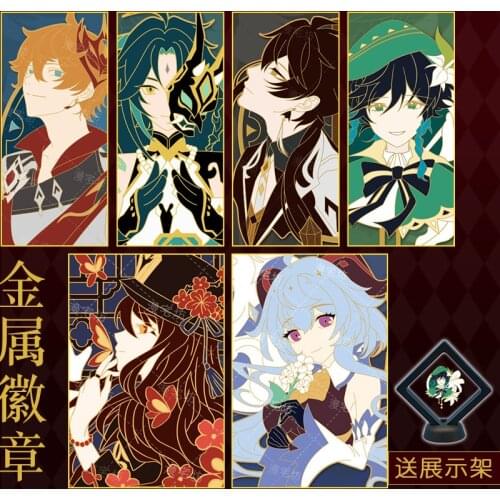 Anime Genshin Impact Xiao Venti Tartaglia Hu Tao Zhongli Ganyu Badge Button Brooch Pins Collection Medal Costume Souvenir Gifts