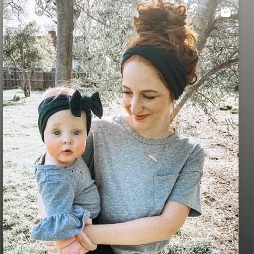 Cotton Baby Mother Headband Girl Women Bowknot Headwrap Solid Color Infant Spring Summer Turban Outdoor Hair Accesories Set