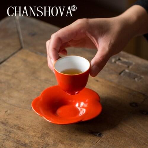 CHANSHOVA Chinese style Ceramic 35ml tea cup and saucer set China red porcelain tea set H685