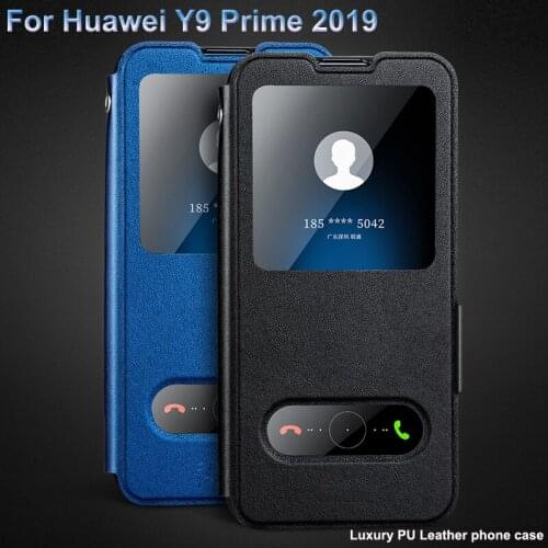 Open window leather case For Huawei Y9 Prime 2019 cover Y9Prime 2019 flip cases For Huawei Y 9 Prime 2019 STK-L21 STK-LX3 cover