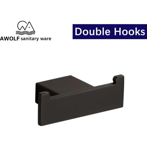 Black Square Double Coat Hook Stainless Steel Wall Mounted Bathroom Bath Hnagers Wall Kitchen Towel Hook For Door Clothes AZ5114
