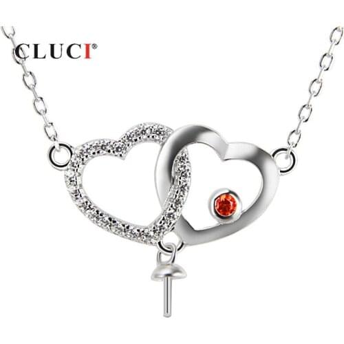 CLUCI Silver 925 Double Love Heart Necklace Women Jewelry 925 Sterling Silver Pendant Necklace Valentine Day Gift SN037SB