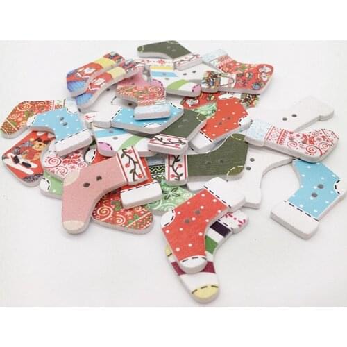 DIY Accessories Christmas painted wooden buttons printed wooden buttons 16 colors mixed 30*21MM 16 / package