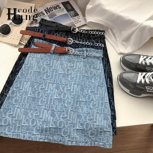 HangCode Brand Fashion Mini Skirts Women Summer Letters Denim Skirts with Belt Korean Hot Girl Jeans Short Skirts Ladies Bottoms
