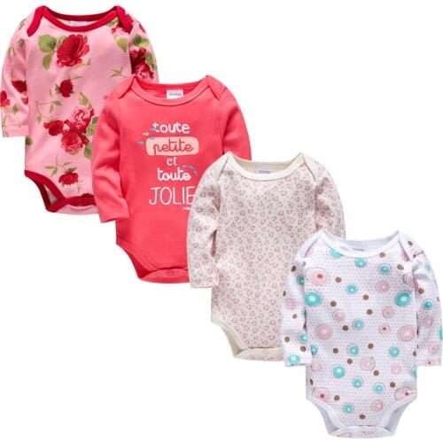 Honeyzone 4PCS/Set Baby Girl Romper Knitted 100% Cotton Baby Girl Onesie bodys bebe Cartoon Print New Born Baby Girl Clothes