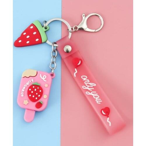 Simulation Creative Fruit Slice Key Rings Ice Cream Bag Pendant Strawberry Orange Keychains Car Key Accessories