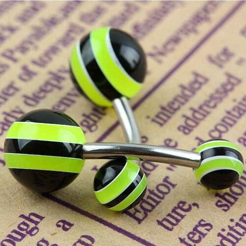2pcs Bright Green Black Stripes UV Balll Stainless Steel Barbell Belly Piercing Navel Ring For Women