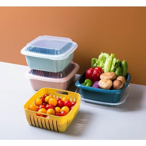 Kitchen Sink Double Drain Basket Box Wash Fruit Colanders Drainer Basin Vegetables Drain Sieve Food Storage Containers