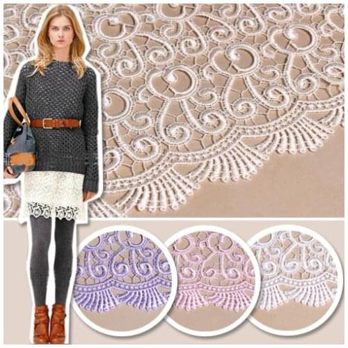 LEO&LIN Guipure Baimuer White Purple Hydrotropic Laciness Lace Material Fabric 3 Colors 50cm