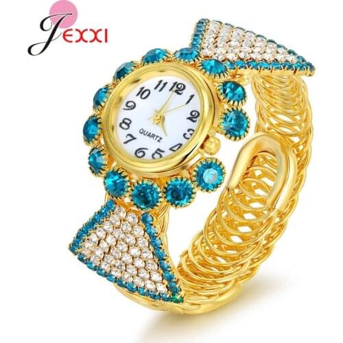 Newest Hot Sale Bracelet Watch Colorful Cubic Zircon Handmade Bling Quartz Watch Jewelry for Female High Quality Cheap Price