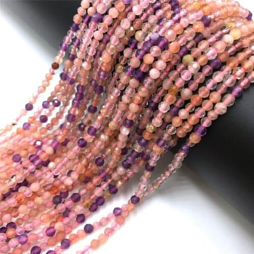 Small Faceted Beads 2 mm 3 mm Mixed 15.5" Amethys Strawberry Quartz Pink Quartz Strand Beaded For DIY Making Jewelry Accessory