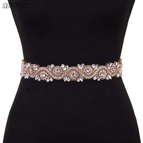 Fashion Women Belt Rose Gold Rhinestone Bridal Belt Noble Thin Crystal Beaded Bridal Belt For Wedding Girl Party Belt Dress Up