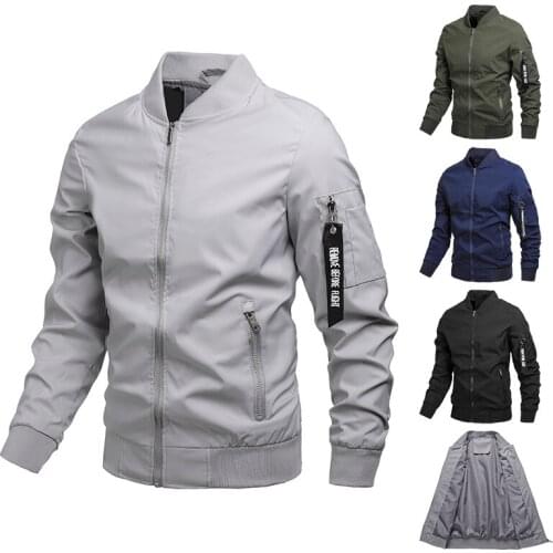 Mens Jacket New Coat In Spring and Autumn Mens Thin Stand Neck Casual Jacket Fashion Sleeve Bag Fashion Strap