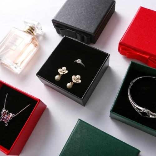 New Kraft Ring Necklace Bracelet Earring Box High Quality Green Black Red Box Packing Ring With Bow
